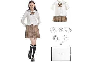 DRGE Women's Girls High Waist Pleated Skirt Set Japanese School JK Uniform Suit with Calf Socks