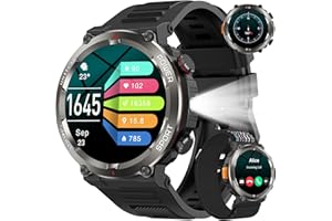 BAOLUBAO W50Pro Smartwatch Uomo con Effettua o Risposta, 1.45"HD Orologio con 100Giorni StandbyBatteria/LED Torcia/Bussola, 24/7 Monitoraggio Salute (Frequenza Cardiaca/Sonno/SpO2) per Android iOS(2 Cinturini)