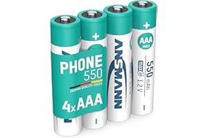 ANSMANN Piles AAA mAh NiMH 1,2 V rechargeables (lot de 4) – Piles rechargeables pour téléphone fixe sans fil, babyphone, talkie-walkie – Accumulateurs AAA à faible autodécharge