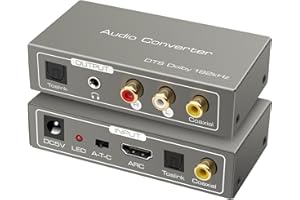 CMSTEDCD HDMI ARC Audio Adapter Digital Audio Converter 192KHz Multifunctional Digital to Analog Audio Converter Coaxial or Optical or HDMI ARC Audio Input to Coaxial+Optical+L/R+3.5mm Jack Output