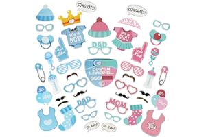 50pcs Baby Shower Photo Booth Props, BOZILY Gender Reveal Props Baby Shower Handheld Props for Unisex Newborn Boy Girl Party Decorations Baby Shower Banquet Supplies Diy Set