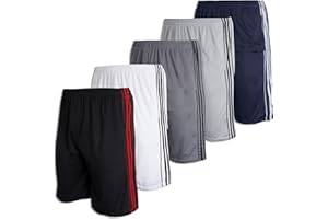 Real Essentials Boys' 5-Pack Mesh Active Athletic Performance Basketball Shorts with Pockets