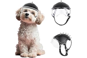 PETLESO Casco para perro con gafas, duradero, con remaches, protección UV, lentes de sol transparentes para perros pequeños, cachorros