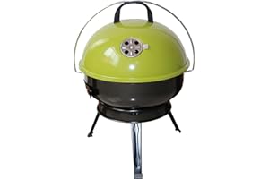 Hi-Gear Folding Leg BBQ Grill with Adjustable Venting Lid, Lightweight, Compact, Foldable & Portable Charcoal Barbecue, Ideal for Camping, Festivals & Picnics at the Beach, with Carry Handle, Green