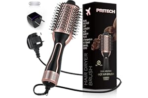 Dual Voltage Hair Dryer Brush, PRITECH Hot Air Brush 110V-120V/220V-240V Ionic 1000W Blow Dryer Brush 4 in 1 Styler, One Step Volumizer,Styling Brush for Straight and Curling Hair Salon