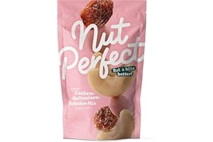 ‎NUT PERFECT BUT A BITE BETTER! Nut Perfect | Cashew-Sultaninen-Schoko-Mix | Knackig, Saftig, Cremig | Rosafarbene Ruby-Schokolade mit natürlich beerigem Aroma, leckere Cashews und saftige Sultaninen | 100g