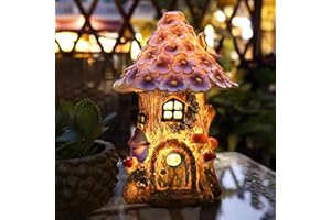 Syfunlv Decoration Jardin Exterieur,Maison de Champignon de fée extérieure, Maison de Fée Champignon en Résine avec Lampe Solaire,étanche IP44,6-12 Heures,Convient aux pelouses de Cour.