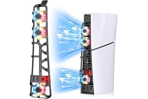 FASTSNAIL Ventilador de refrigeración RGB para PS5 Slim Digital/Disco con ventiladores automáticos, velocidad ajustable por temperatura, encendido y apagado automático, sistema de refrigeración de