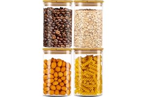 Cotepi Set di 4 Barattoli Vetro con Coperchio, barattoli cucina,1200ml Barattoli Vetro Ermetici per la Conservazione di Prodotti Secchi, Pasta,Spezie, Noci