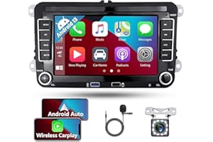 Android 13 Autoradio Carplay avec GPS pour VW Golf 5 Skoda Polo Passat, Hikity Poste Radio Voiture avec écran Tactile 7 Pouces Bluetooth Stéréo 2 Din avec WiFi FM RDS USB + Caméra de Recul