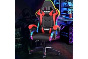 RACINGREAT Ergonomic Gaming Chair with LED Lights, Headrest, Lumbar Support, Reclining Backrest, and Adjustable Height for Adults (With Led Light, Red)