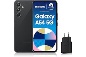 Samsung Galaxy A54 Smartphone Android 5G, 128 Go, Chargeur secteur rapide 25W inclus [Exclusivité Amazon], Smartphone déverrouillé, Noir, Version FR