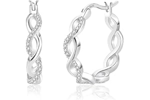 ASH'S CHOICE Hoop Earrings for Women, 925 Sterling Silver Hoop Earring mit AAA+ Zircon Diamond Rhinestones Earrings, Small Cartilage Huggies Hoop Earring Shiny Cute Twist Oval Hoop Earrings for Women