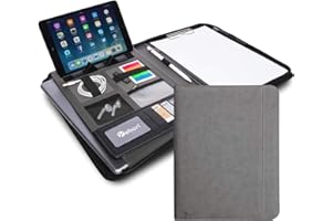 Porte-Documents de conférence Vebon® A4 London en Cuir végétalien avec Fermeture éclair I Porte-Documents + Sacoche pour Ordinateur Portable I 2in1 I Support pour Smartphone + Pince I Gris fantôme