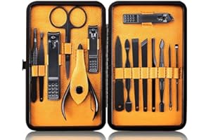 KEIBY CITOM Maniküre Set Professionelles Nagelknipser Kit Pediküre Kit -16 stücke Pflegeset aus Edelstahl Nagelpflege Werkzeuge mit Leder Reisetasche (Gelb)