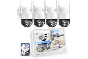 Jennov 5MP PTZ Kit Caméra Surveillance WiFi Extérieure avec 10" Moniteur, 10CH 5MP NVR 1TB HDD, 4X5MP HD IP Caméra, Vision Nocturne Couleur, Détection Humaine, Audio Bidirectionnel, Suivi Automatique
