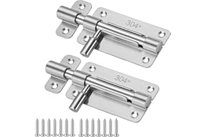 FERUCHUN 2 Stück Schieberiegel,4 Zoll Riegelschloss Edelstah,Schubriegel Tor,Türriegel mit Verriegelungsloch für Gartentor,Fenster usw (Silber)