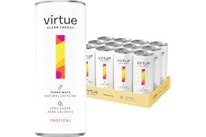 Virtue Yerba Mate - Natural Energy Drink - Sugar Free, Zero Calories, Vegan, Keto Friendly, Gluten Free - 12 x 250ml (Tropical)