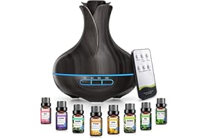 VAAGHANM 600 ML Aromatherapy Oil Diffusers With 8 Essential Oils Set, Ultrasonic Essential Diffuser With 2 Mist Modes, LED Lights,4 Timer For Large Room