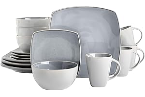 Gibson Soho Lounge Square Reactive Glaze Stoneware Dinnerware Set, Service for 4 (16pc), Light Gray