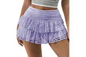 WangsCanis Women Ruffle Tiered Mini Skirt Y2k Low Waist Lace Layered Short Skirt Summer Cute Flowy Skirts