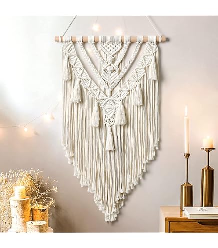 Boho Wandkörbe-Set – 8-teilig, Weiß, Aus Rattan & Makramee – Deko Mit Stauraum Für Wohnzimmer & Mehr