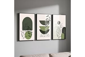 PWAAHDC Lot de 3 Tableaux Décoration Murale Salon et Chambre – Affiches Décoration Murale Bohème Beige Vert Sauge Sans Cadre, Posters Arts Décoratifs, Toile 40x60 cm