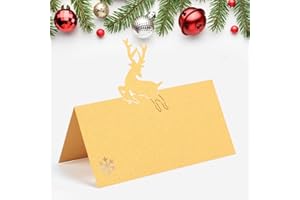 HOMO TRENDS Christmas Table Name Cards Christmas Place Cards 50pcs Gold Table Place Card for Table Setting Deer Party Decoration Supplies for Xmas Winter Party Wedding Holiday