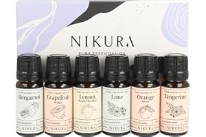Nikura Citrus Essential Oil Gift Set - 6 x 10ml | Essential Oils for Diffusers for Home, Aromatherapy, Cleaning, Candle Making, Soap Making | Bergamot, Lemon, Lime, Sweet Orange | 100% Pure & Natural