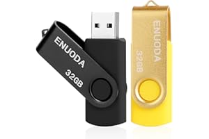 ENUODA Lot de 2 Clé USB 32 Go USB 2.0 Flash Drive Stockage Rotation Disque Mémoire Stick pour Le Stockage et la Sauvegarde(Noir Oro)