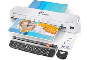 BUYOUNGER Laminiergerät A3, Laminiergerät mit 30 Stück Laminierfolien für A3/A4/A5/A6, 6-in-1 Heiß und Kalt Laminiergerat Set mit Papierschneider und Eckrunde für den Heimgebrauch, Büro, Schule und Restaurant