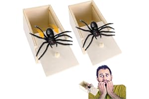 Audasi 2 Pcs Spider In a Box Prank, Divertida Caja de Sustos Araña Escondida en Caja de Sustos de Madera Divertidísimo Juguete de Sustos Araña Realista Araña de Goma Práctico Juguete de Bromas