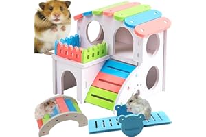 WSNDM 3 Pieces Hamster Play Toys, Rainbow House, Colorful Arch Bridge, Seesaw, Boredom Breaker Small Animal Activity Toy, Cage Accessories For Small Pet Toys, Hamster Rat Hedgehog Squirrel