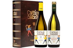 CAMINO DE CABRAS Estuche Vino Regalo Gourmet – Vino Blanco Ribeiro + Vino Godello Valdeorras – Regalos Originales para Mujer & Hombre – Vino para Regalar - Pack Vino 2 Botellas de Vino x 750 ml