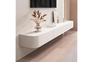 HYANXUE Soporte Flotante para TV, Estantes para TV Montados En La Pared con Puerta, Consola Multimedia para, Banco De Almacenamiento Grande para Debajo del (Blanco,220CM/86.6")