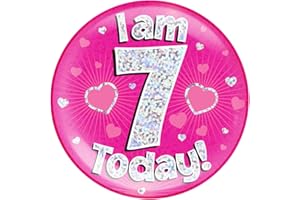 OAKTREE UK 633087 6" Jumbo Badge I am 7 Today Pink Holographic Dot