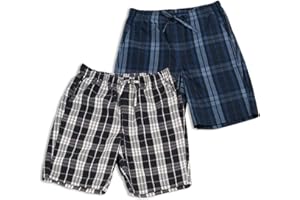 LAPASA Pantalon Pijama Corto Hombre (Pack de 2) 100% Algodón Pajama Short Bolsillo Cuadro Casual Ropa de Dormir Casa Pyjama Men Cintura con Cordon Comodo Suave Elastico Verano M92