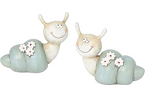HEITMANN DECO Snails with Pink Flowers - Decorative Figurines - Garden Decoration, Living Room, Easter Decoration, Spring Decoration, Spring, Easter - Blue - Set of 2