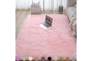 Obundi Anti-Slip Small Carpet, Durable Fluffy Rug for Girls Bedroom, Living Room (Pink, 60 x 120 cm)