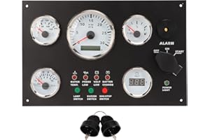 Boat Instrument Panel, Engine Dash Instrument Panel with Engine Speed, Stand, Pressure, Water Temperature, Voltage Display with Red Backlight for RV Boats (12V)