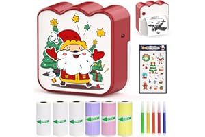 HuiJuKeJi Mini Stampante Fotografica,Stampante Termica,stampa di ricevute,stampante fotografica,con 7 rotoli di carta 1 adesivo per smartphone Fotografica Note Elenco Memo RGB rosa (Christmas)