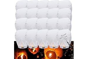CHAO LA 20 Pack Chinese Sky Lanterns to Release, 100% Biodegradable Paper Memorial Sky Lanterns, Eco Friendly Outdoor Flying Lanterns Suitable for Weddings - Anniversaries or Other Events, White