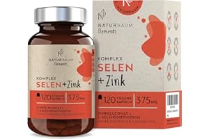 ‎NATURRAUM NaturRaum Selen + Zink Komplex Kapseln I 120 Extra kleine Kapseln I 200 mcg L-Selenmethionin + 15mg Zinkgluconat I hochdosiert für veganer & Vegetarier I ohne Magnesiumstearat