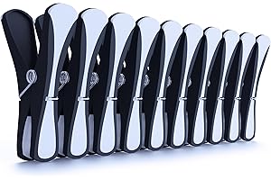 THE BARKWORTH & HATHAWAY COLLECTION Laundry Pegs – 48 Black & White Soft Grip Clothes Pegs with Contoured Soft Pad Design & Metal Spring | Weatherproof, Rust-Resistant, Non-Slip Pegs for Washing Line