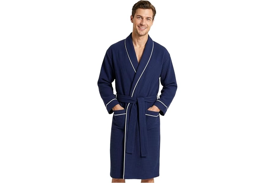 Get Trend Men’s Waffle Bathrobes M-3XL, Shawl Collar Robes, Lightweight Men’s Dressing Gown, Cosy Housecoat Loungewear, Gifts for Him