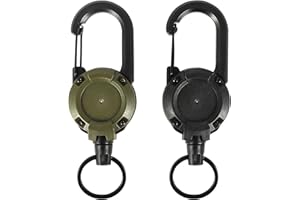 KUFAERBEAM 2 Pezzi Portachiavi Retrattile, Portachiavi Allungabile, Clip a Bobina Moschettone Clips filo Acciaio Moschettone Clip con Cavo Acciaio da 60cm per Ufficio & All’aperto