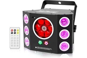 METYONLASER Luces de fiesta, luz de discoteca, luces de DJ, luces estroboscópicas LED 4 en 1 y efecto gobos de haz verde rojo, DMX de 16 canales con sonido activado para fiesta de Halloween de Navidad