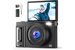 QIUOIO Macchina Fotografica Digitale 4K Ultra HD: 64MP Fotocamera Macchine per Principianti - Digitale Camera con Autofocus 16X Zoom - Flip 180° Videocamera con Scheda di Memoria Da 32GB Nero - YYZA9