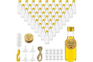Nadisean 46 Stück 25ml Kleine Flaschen zum Befüllen, Mini Flaschen zum Befüllen Kunststoff, Kleine Likörflaschen mit Deckel Trichter Etikett, Wiederverwendbare Schnapsflaschen für Hochzeiten Party