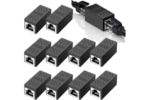 KASTWAVE RJ45 Coupler, 10 Pack in-Line Coupler Cat7/Cat6 /Cat5/ Cat5e Ethernet Network Cable Extender Adapter, Female to Female, Support 100BASE-TX (Black)